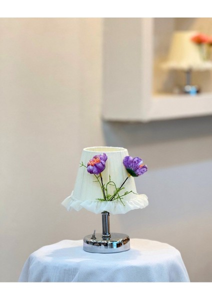 Ipek Gelincik Kablosuz Pilli Masa Lambası, Gümüş ve Krem Renk Seçenekleri