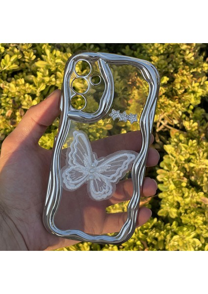 Samsung Galaxy A15 Kılıf Gümüş Taşlı Darbe Önleyici Silikon Kapak