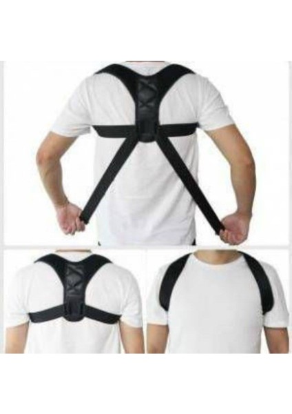 Deri Desenli, Kemerli, Ortopedik, Omuz ve Dik Duruş Destekleyici Korsen Siyah Renk