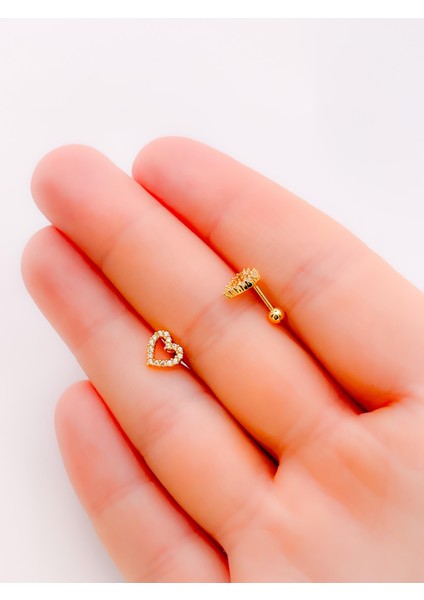 Cerrahi Çelik Piercing Full Taşlı Minimal Kalp Kıkırdak Helix Tragus Piercing (1ADET) modelleri