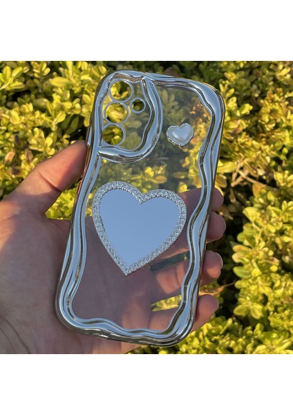 Samsung Galaxy A15 Kılıf Gümüş Taşlı Darbe Önleyici Silikon Kapak