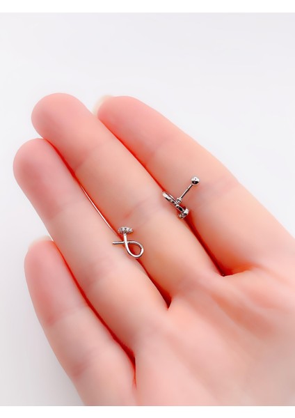Cerrrahi Çelik Piercing ( Pirsing ) Taşlı Tasarım Çivi Tragus Helix Piercing (1ADET) fiyatları