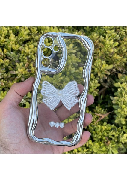 Samsung Galaxy A15 Kılıf Gümüş Taşlı Darbe Önleyici Silikon Kapak