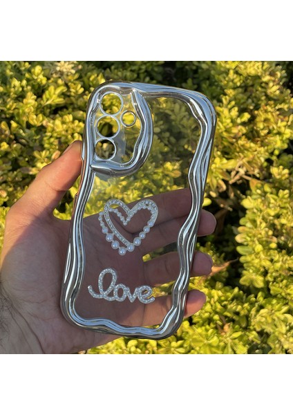 Samsung Galaxy A15 Kılıf Gümüş Taşlı Darbe Önleyici Silikon Kapak