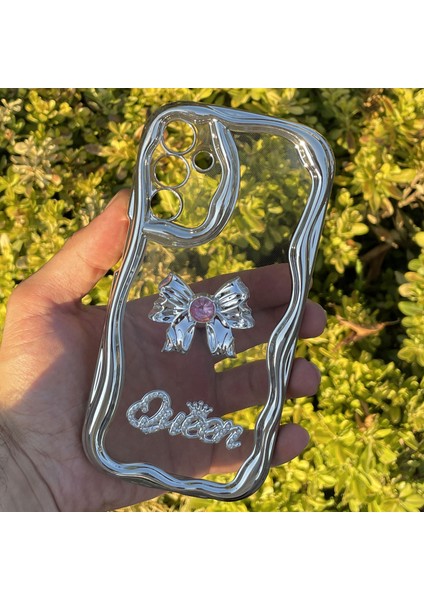 Samsung Galaxy A15 Kılıf Gümüş Taşlı Darbe Önleyici Silikon Kapak