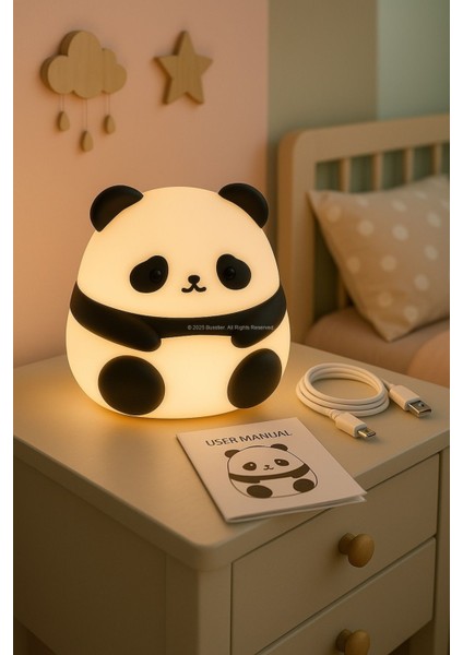 Renkli Panda Figürlü Dokunmatik USB Gece Lambası, Bebek ve Çocuk Odası Için Işık