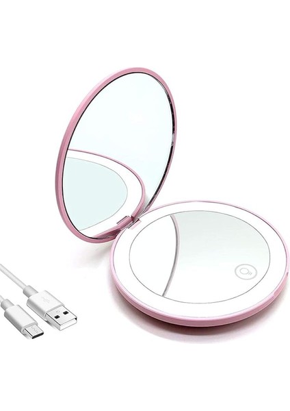 Büyüteçli LED Işıklı Makyaj Aynası 10X Büyüteç Katlanabilir Taşınabilir Seyahat Aynası