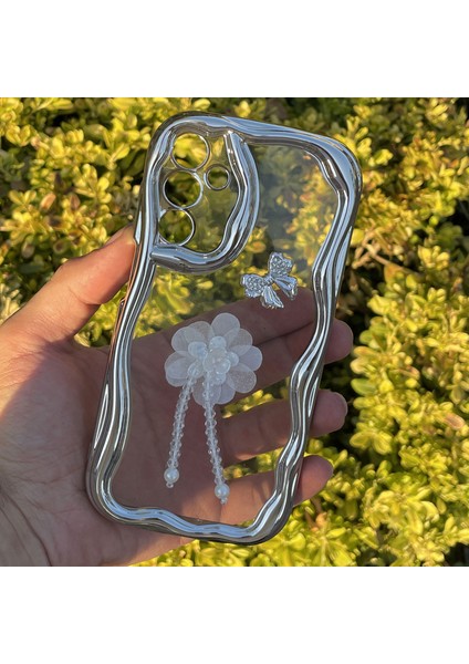 Samsung Galaxy A15 Kılıf Gümüş Taşlı Darbe Önleyici Silikon Kapak