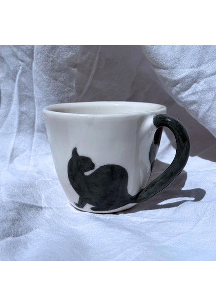 Arche Ceramic El Yapmı Seramik Kupa - Esneyen Kedi - Siyah & Beyaz - 220 ml - Tekli fiyatları
