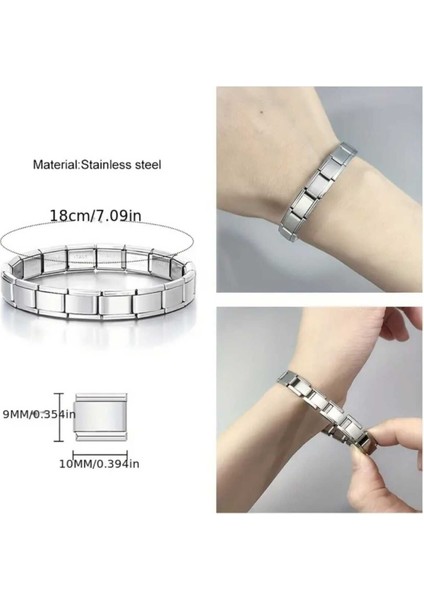 Yazısız Model Paslanmaz Çelik Italyan Charm Bileklik Nomi Bileklik Çelik Esnek Bileklik 16-24 cm 9mm modelleri