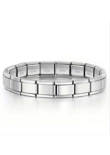 Yazısız Model Paslanmaz Çelik Italyan Charm Bileklik Nomi Bileklik Çelik Esnek Bileklik 16-24 cm 9mm fırsatları