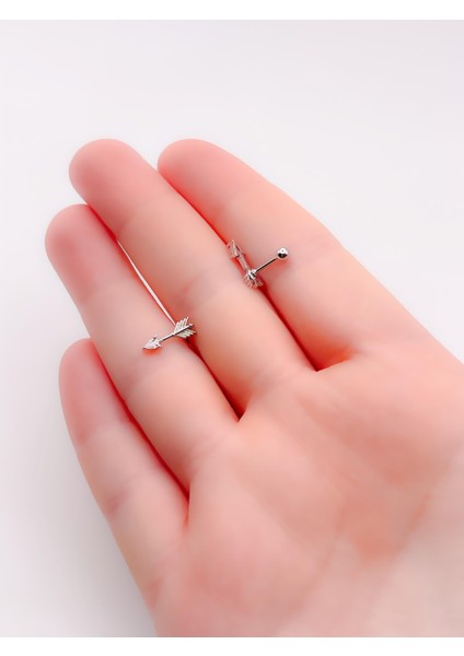 Cerrrahi Çelik Piercing ( Pirsing ) Zirkon Taşlı Ok Tragus Helix Piercing (1ADET) fiyatları