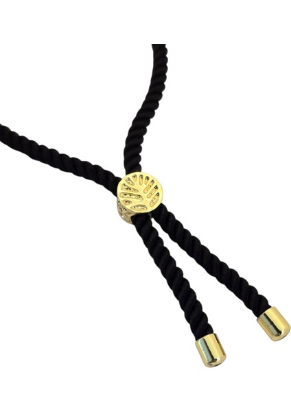 Ü Harfine Özel Hamsa Motifli 14 Ayar Altın Plakalı Siyah İpek Örgülü Hediye Bileklik-509 Harf fırsatları