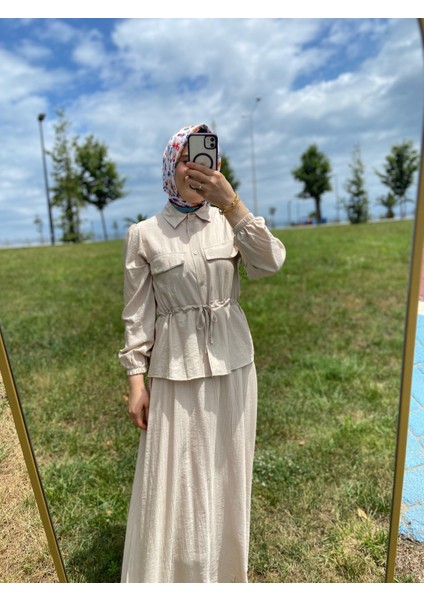 Beli Büzgülü Gömlek Etek Takım modelleri