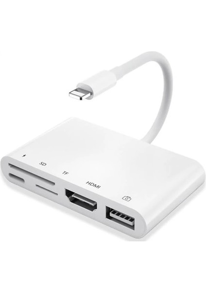 Ally 5in1 Lightning HDMI Dijital Av Adaptör+ Otg USB Hub Kamera Tf Sd OKUYUCU-(1903 - YKD3677-2748