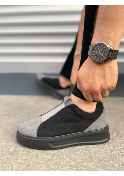 JY007 Alba Bağcıksız Süet Erkek Günlük Sneaker Ayakkabı Sst Gri/siyah