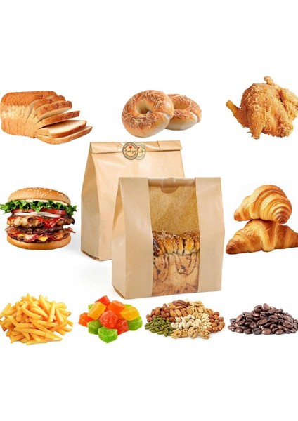 100 Adet 17X30 Pencereli Kraft Kese Kağıdı Gıdaya Uygun Poğaça Tost Sandviç Simit Kağıdı indirimleri