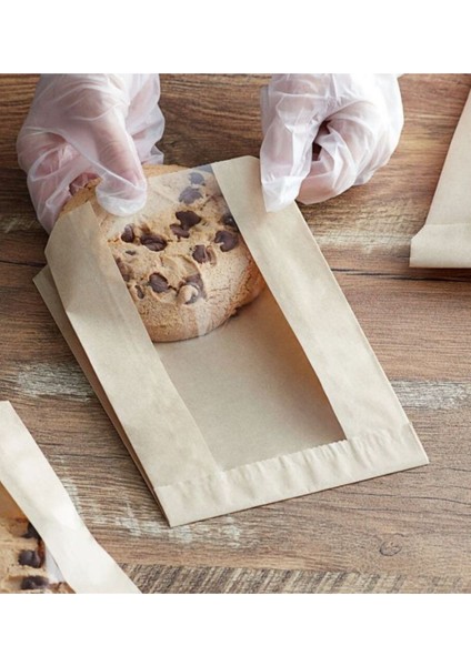 100 Adet 17X30 Pencereli Kraft Kese Kağıdı Gıdaya Uygun Poğaça Tost Sandviç Simit Kağıdı