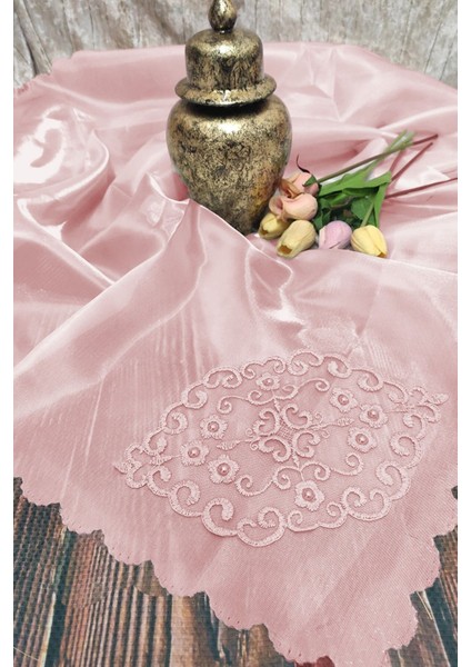 3'lü Saten Bohça Seti, Dantelli Nişan ve Çeyizlik, Pudra ve Pembe Renkler