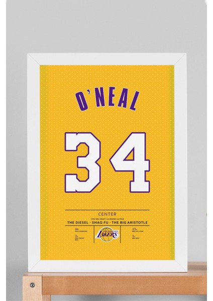 Shaquille O'neal Forma Çerçeveli Tablo - Nba Los Angeles Lakers Jersey