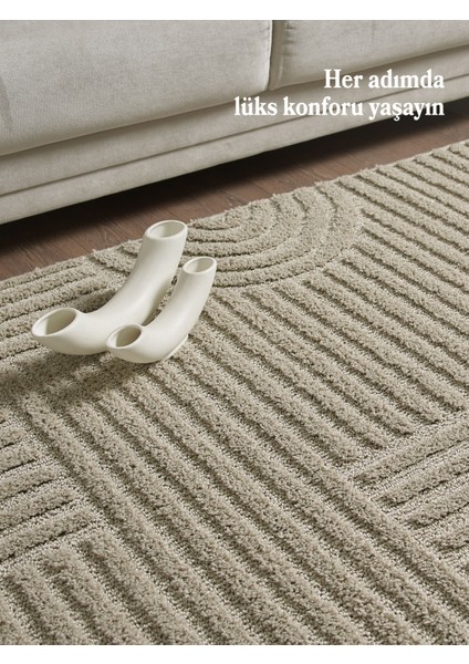 Modern Trend Tasarım Yumuşak Dokulu Özel Ebat Kesim Overloklu Jüt Taban Makine Halısı Bej modelleri