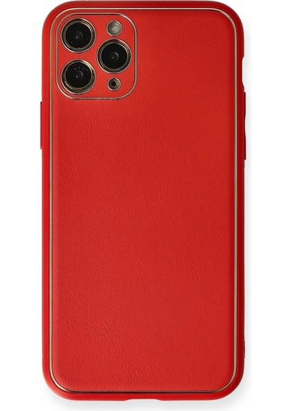 iPhone 11 Pro Max Kılıf Coco Deri Silikon Kapak - Kırmızı - YKD7776-5573