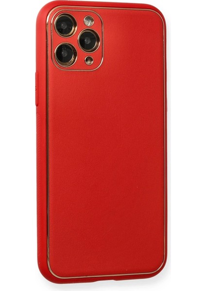 iPhone 11 Pro Max Kılıf Coco Deri Silikon Kapak - Kırmızı - YKD7776-5573
