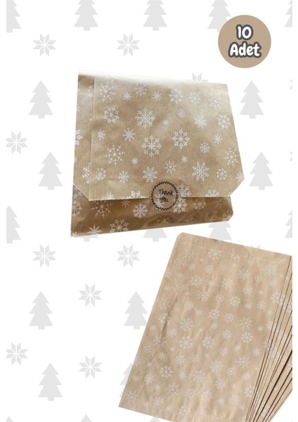 10 Adet 18X30 Kar Desenli Orta Boy Hediye Paketi Yılbaşı Noel Temalı Hediye Ambalaj Kese Kağıdı
