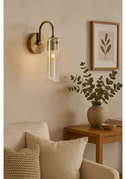 Şık Kesik Cam Aplik, Antik Bronz Detaylı, Zarif ve Modern Tasarım fırsatları