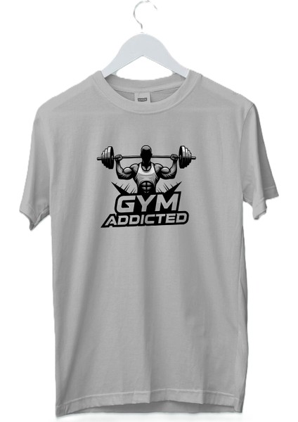 Kadın Erkek Unisex Yetişkin Gym Fitness Addicted Baskılı Beyaz Gri Siyah Tshirt