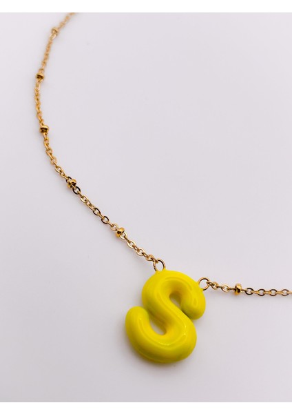 Çelik Kolye S Harfli Kolye Renkli Balon Harf Kolye