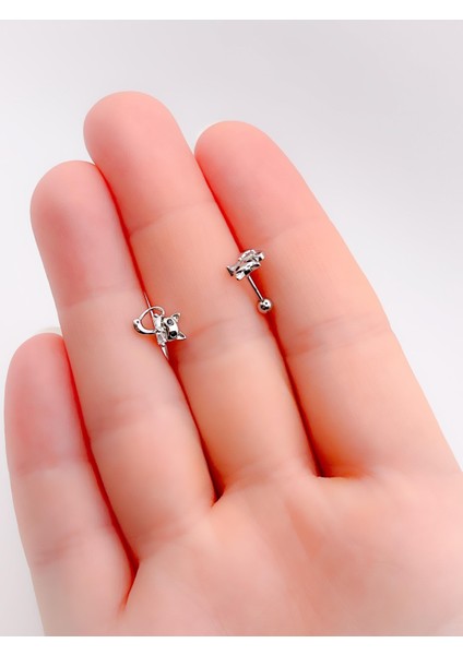Cerrrahi Çelik Piercing ( Pirsing ) Fiyonklu Kedi Tragus Helix Piercing (1ADET) fiyatları