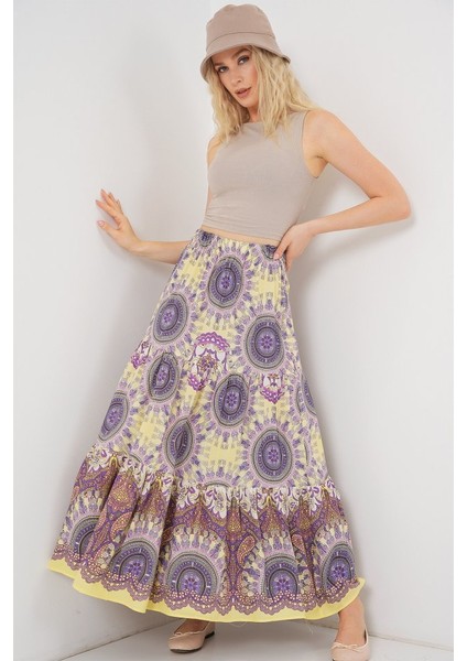 1898 Desenli Uzun Etek - Sarı