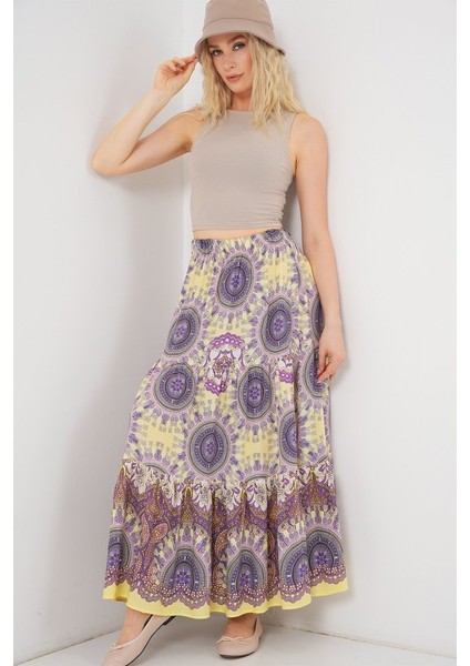 1898 Desenli Uzun Etek - Sarı fırsatları