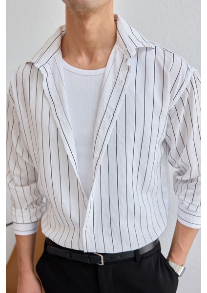 Arkit Erkek Çizgili Viskon Oversize Gömlek