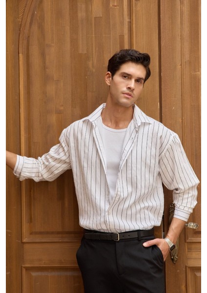 Arkit Erkek Çizgili Viskon Oversize Gömlek modelleri