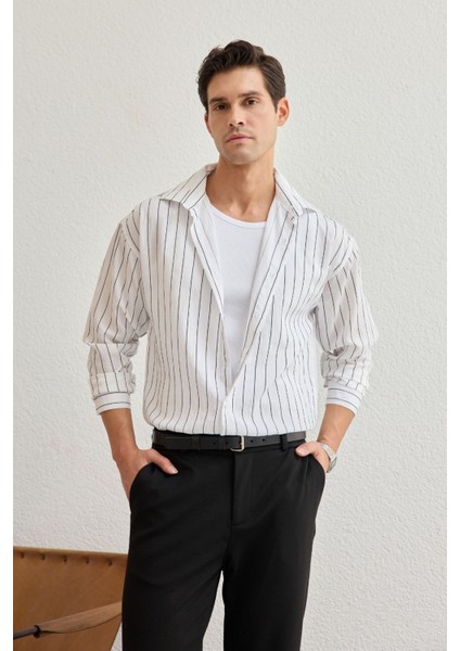 Arkit Erkek Çizgili Viskon Oversize Gömlek fırsatları