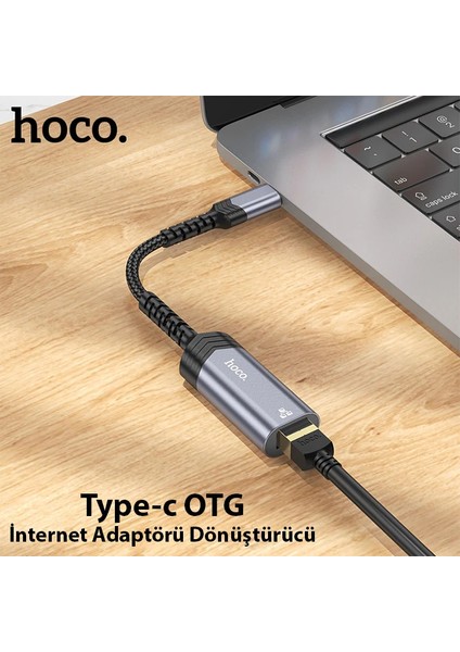 Hoco UA26 Type-C Otg RJ45 Internet Adaptörü Dönüştürücü 100 MBPS-(1903) - YKD7531-9722