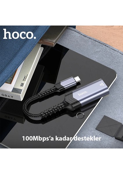 Hoco UA26 Type-C Otg RJ45 Internet Adaptörü Dönüştürücü 100 MBPS-(1903) - YKD7531-9722