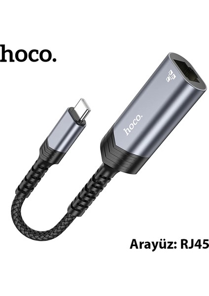 Hoco UA26 Type-C Otg RJ45 Internet Adaptörü Dönüştürücü 100 MBPS-(1903) - YKD7531-9722