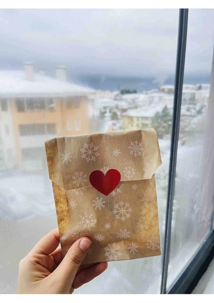 10 Adet 11X20 Kar Desenli Minik Boy Hediye Paketi Yılbaşı Noel Temalı Hediye Ambalaj Kese Kağıdı