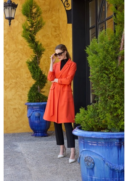 Blazer Uzun Ceket Oranj 35203 modelleri