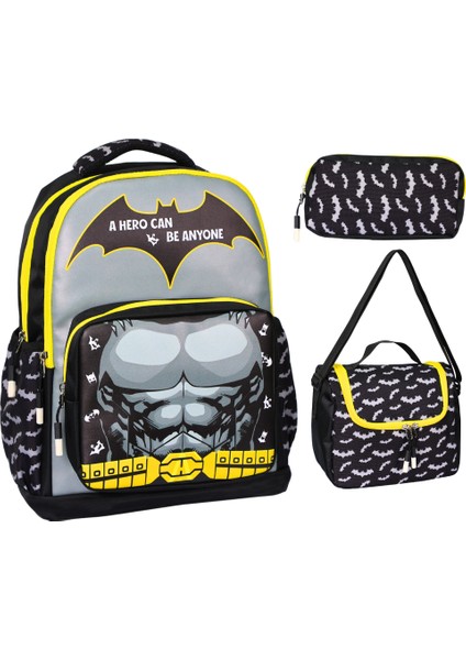 3’lü Ilkokul Sarı Baskılı, Erkek Çocuk Beslenmeli ve Kalemlikli Okul Çantası