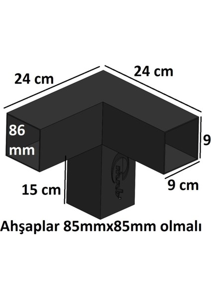 Düz Köşe Pergule ve Pergola Montaj Seti, Siyah, Dayanıklı ve Kolay Kullanım