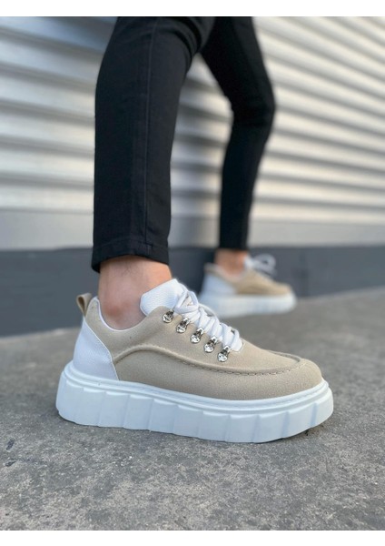 JY010 Cloud Bağcıklı Süet Erkek Günlük Sneaker Ayakkabı Sbt - Krem/beyaz