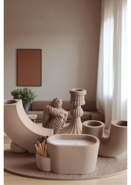 5 Parça Beton Mum, Şamdan Mumluk ve Beton Obje Dekoratif ve Hediyelik Set fiyatları