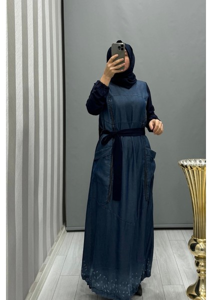 Tencel Kot Elbise Lacivert 35807