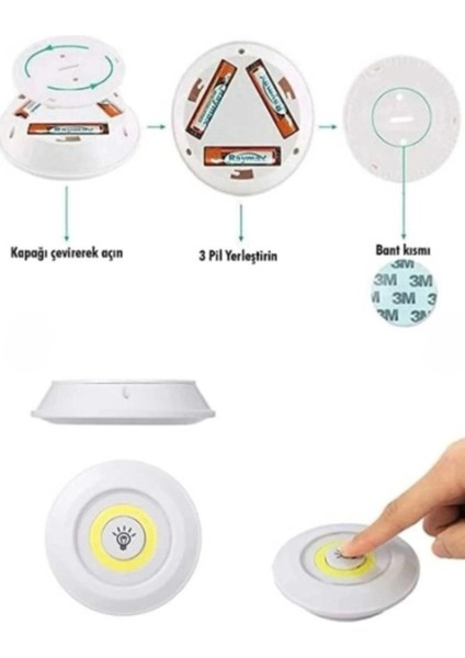 Üçlü Kablosuz Pilli LED Spot Işık, Yapışkanlı, Uzaktan Kumandalı, Beyaz fırsatları