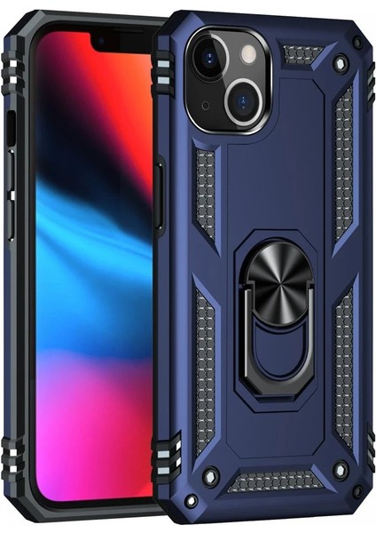 iPhone 14 Plus Kılıf Sofya Yüzüklü Silikon Kapak - Lacivert - YKD4390-4065