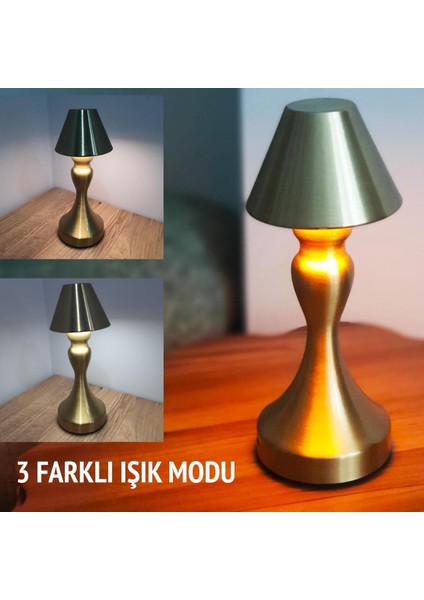 Şarjlı Dokunmatik Işıklı 3 Modlu Gold Retro Sehpa Lambası fırsatları